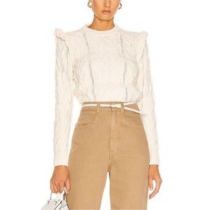 FRAME Womens Size XS Sofia Ruffled Cable Knit Sweater in Off White